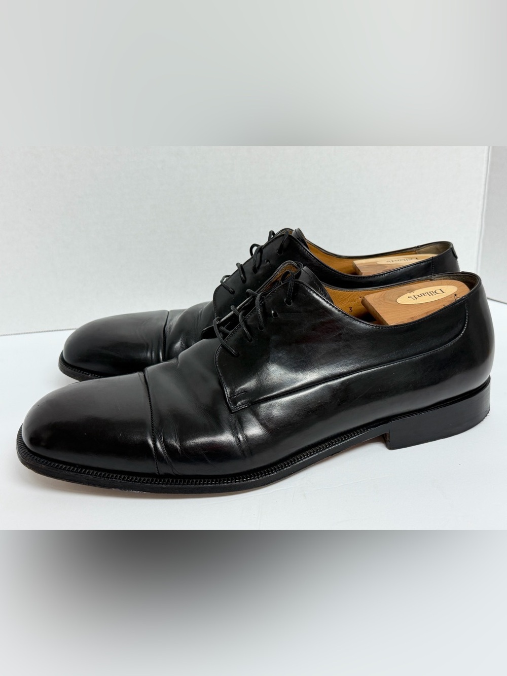 Santoni Classico Cap Toe Oxford Dress Shoes Mens 13 D Black Pebble Grain Leather